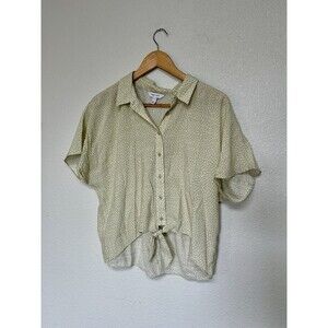 Nine West Breezy Pebbled Texture Button Down Tie Front Camp Shirt Blouse Large